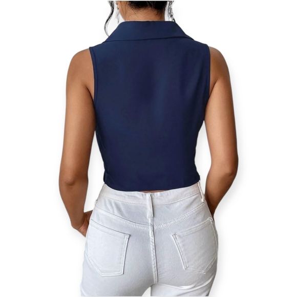 Tommy Hilfiger Women's Sleeveless Button-upBlouse Navy Blue size LG - Picture 3 of 9